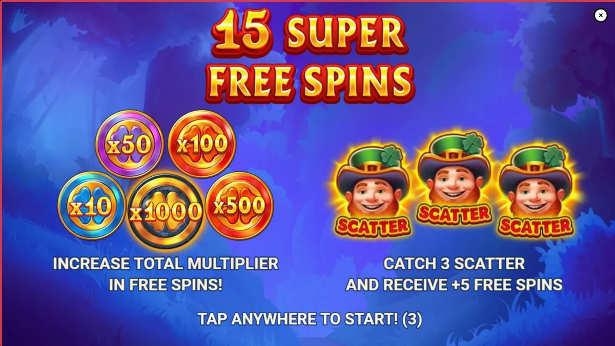Lucky Penny Power Scatter سلاٹ گیم کا اسکرین شاٹ جس میں آئرش تھیم اور لیپریچون دکھائی دے رہا ہے۔